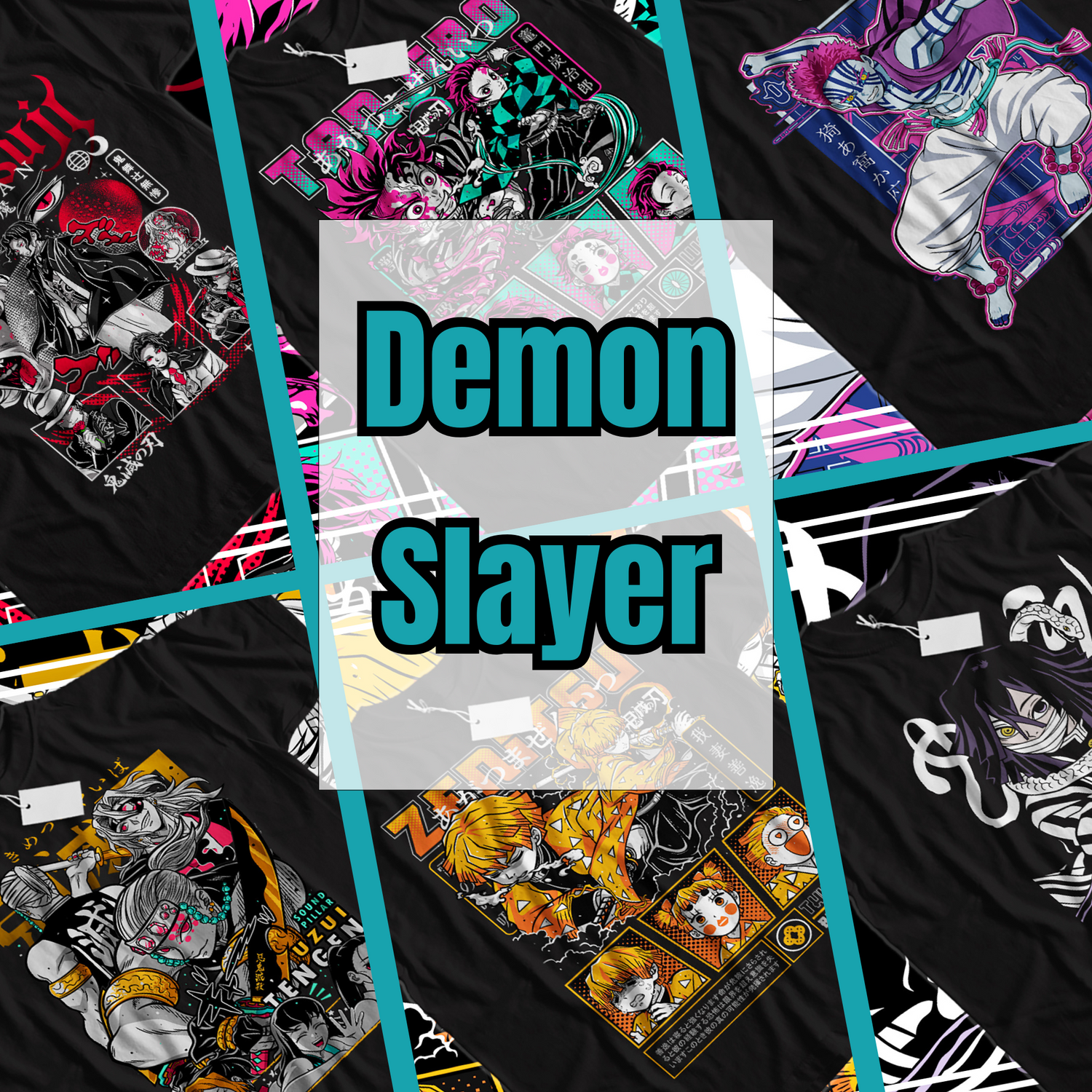 Demon Slayer anime T-shirts collection featuring designs inspired by Tanjiro, Nezuko, Zenitsu, Inosuke, and Hashira